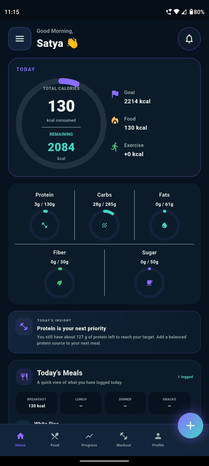 Real GrowFit home dashboard